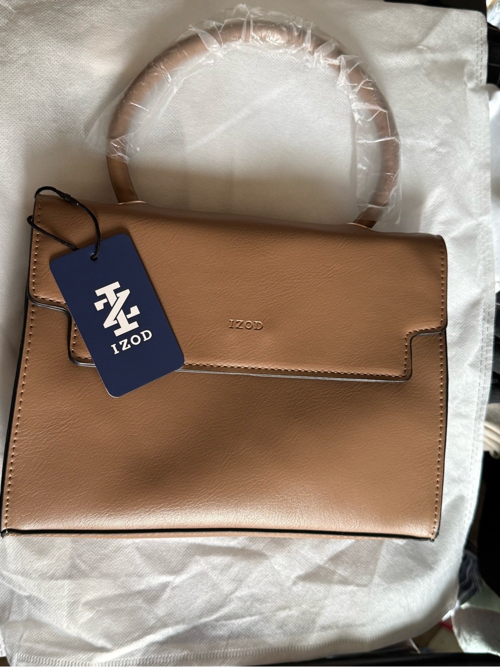 Izod Structured Tan Top-Handle Satchel